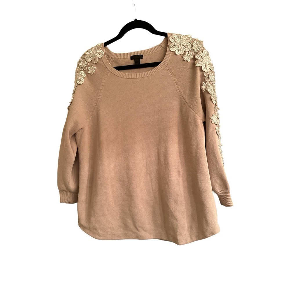 J. Crew Tan Sweater with Cream Floral Details